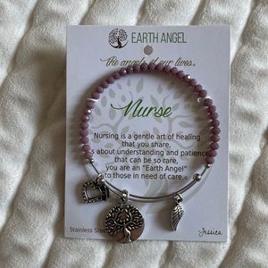 Earth Angel Nurse Purple Beaded Bangle Bracelet EA8907-2 Silver Stainless Steel